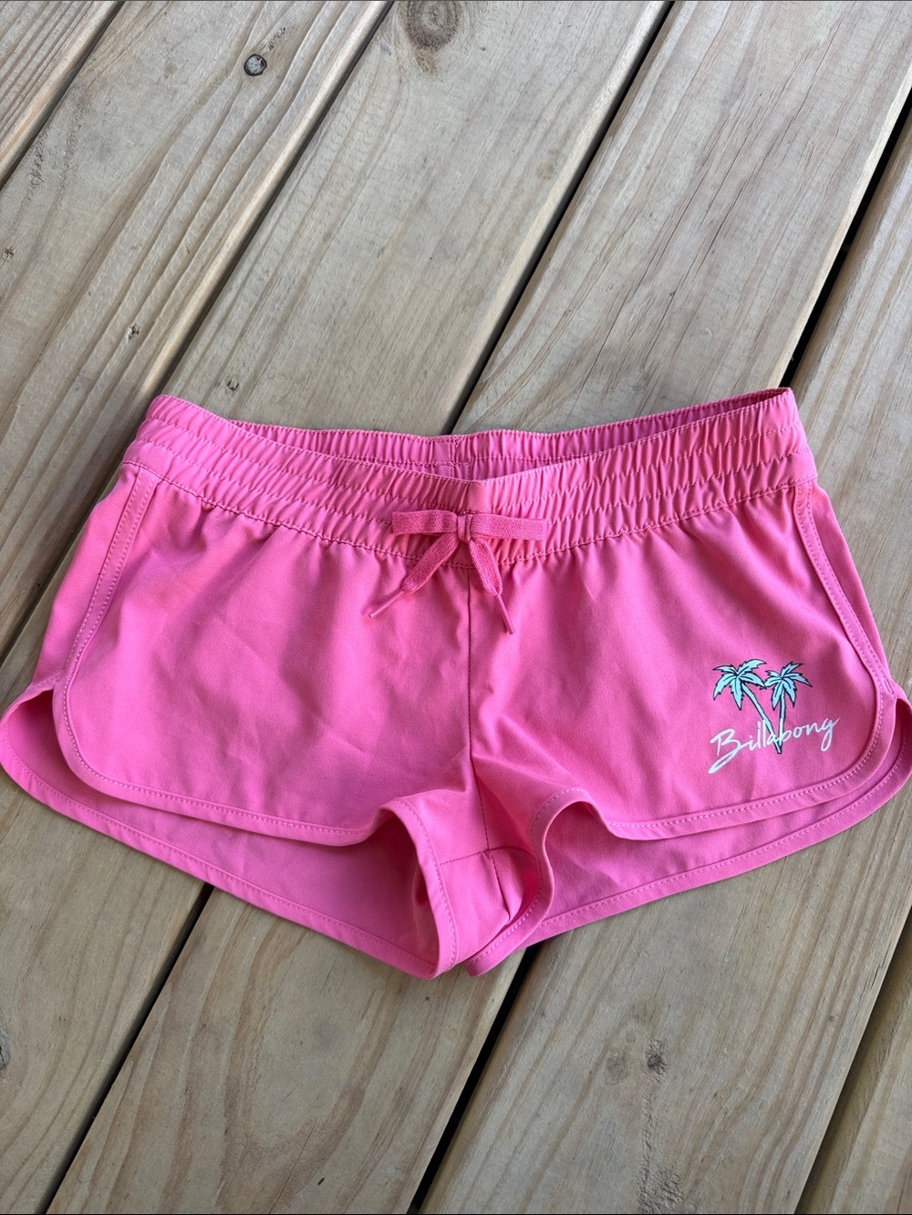 Girls Billabong Pink Palm-Logo Swim Shorts Size Medium